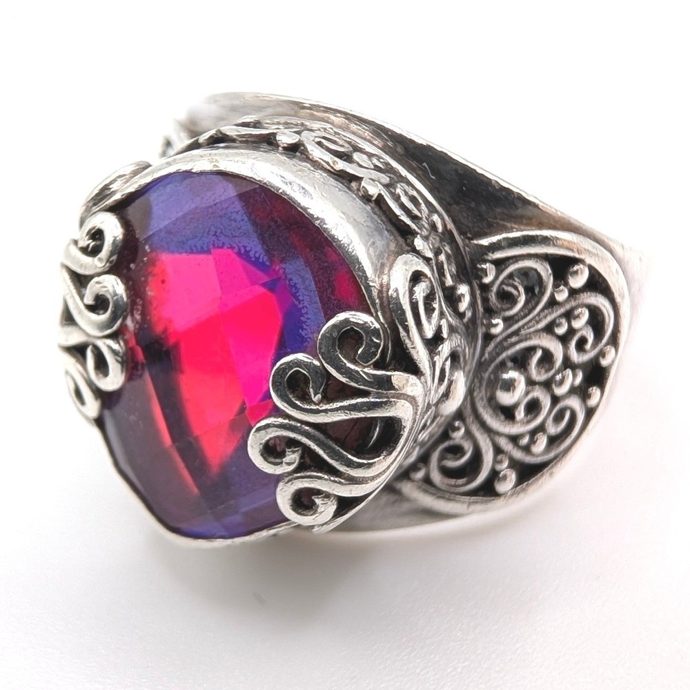 Sarda Pear Shaped Pink Volcanic Quartz Sterling 925 Filigree Ring Size 9.75
